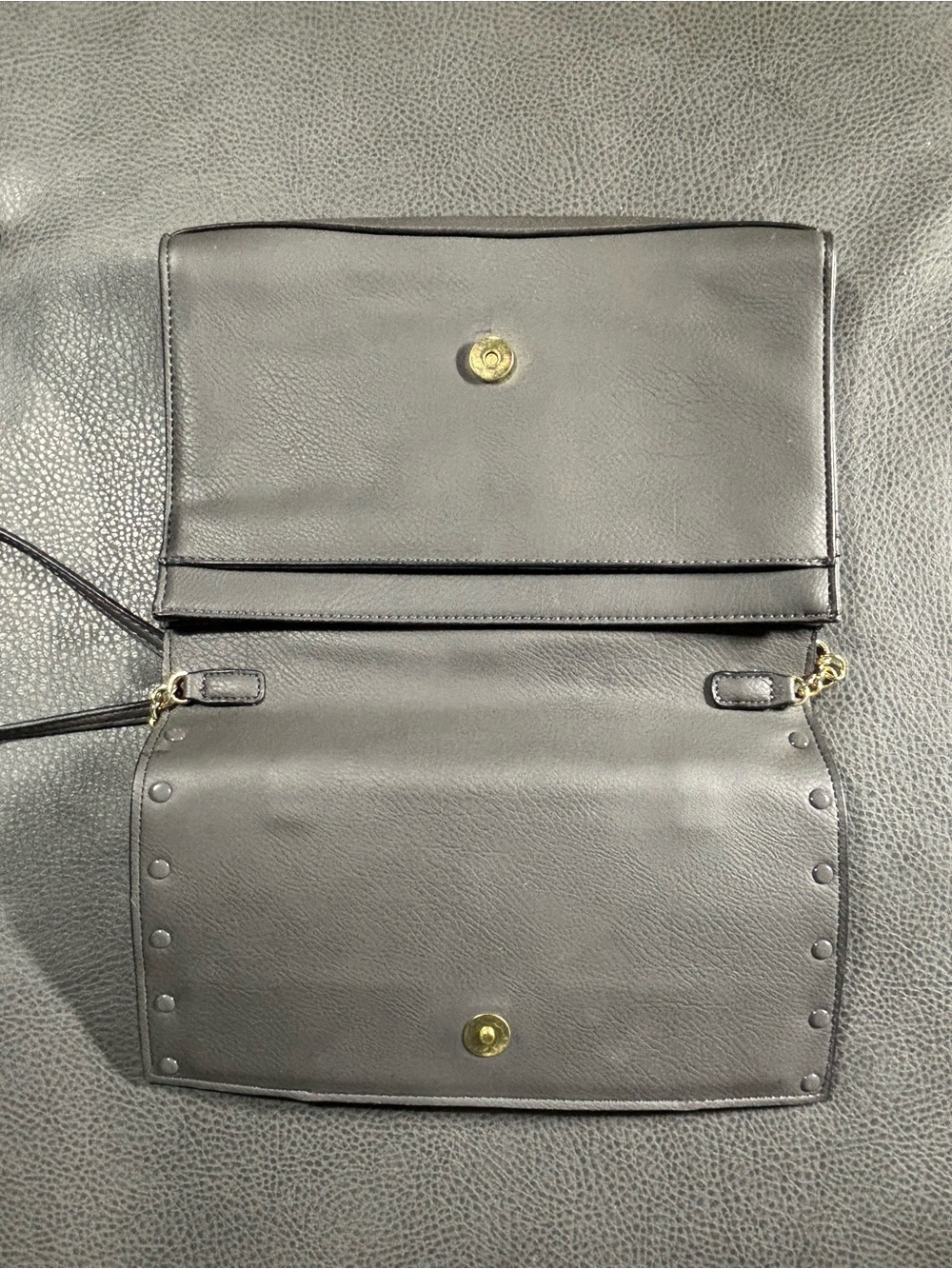 Neiman Marcus Grey Studded Crossbody Clutch Purse Chain Strap Envelope Bag - Picture 6 of 14
